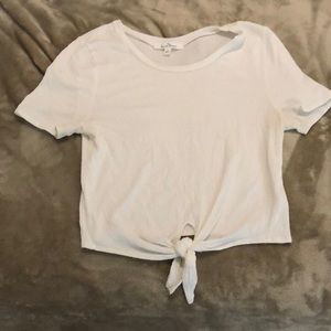 White Semi Crop Top Tie Shirt